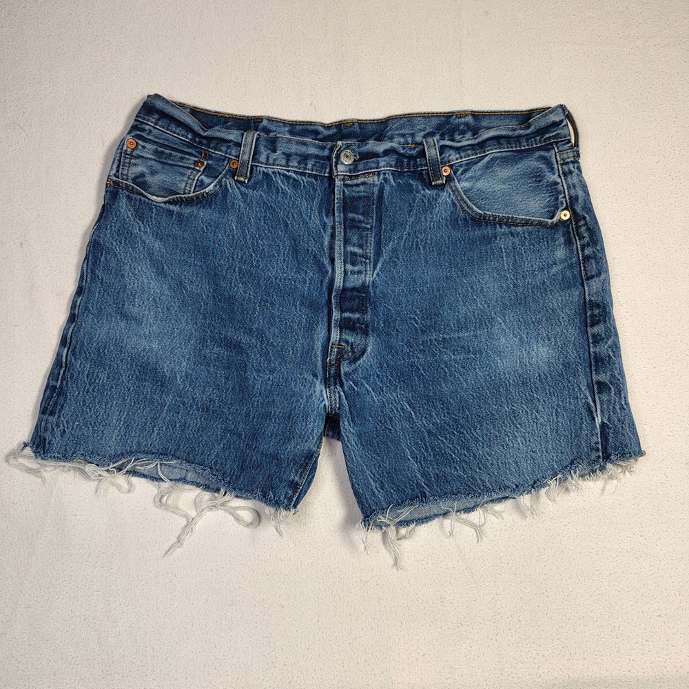 Levi's 501 Shorts Size 40 Blue Cotton Denim Cut Off Button Fly